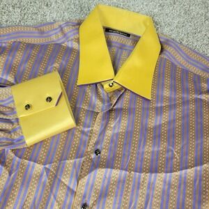 Gerlin Mens 16.5-42 Multicolor Striped Button Up Long Sleeve 100% Silk Italy